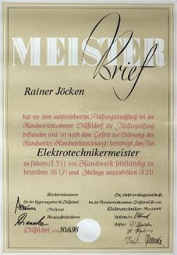 Meisterbrief R. Jöcken